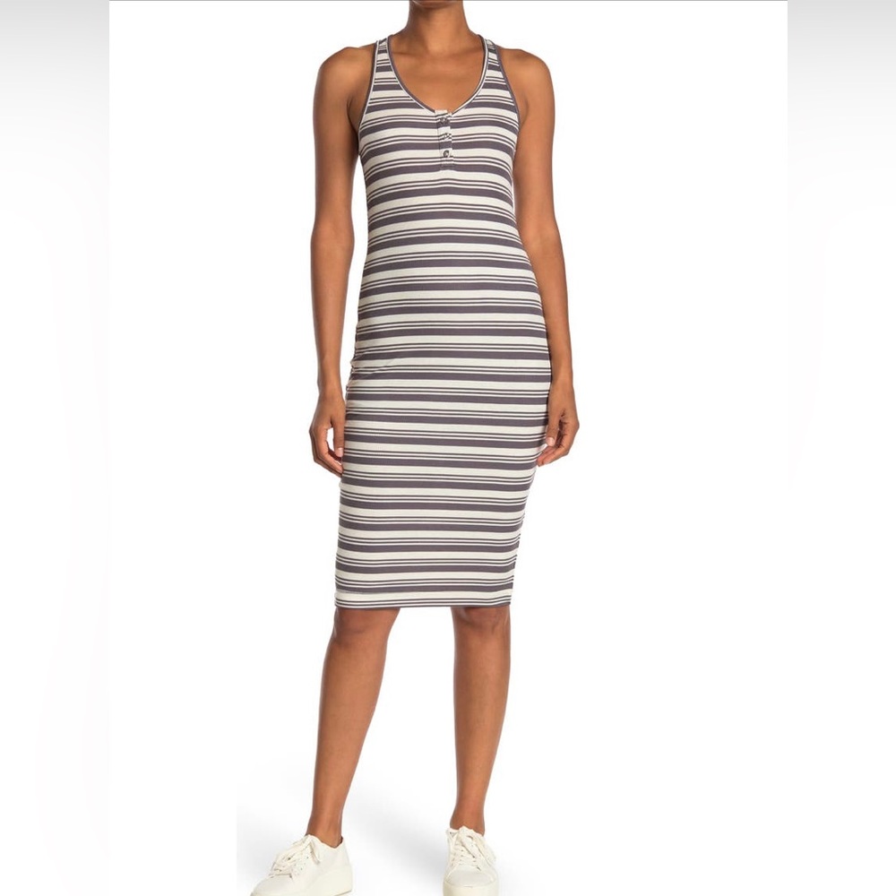 Laundry BY DESIGN V-Neck Racerback Ribbed Striped Tank Dress Brand New - Large